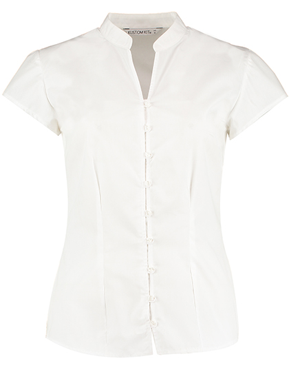 Tailored Fit Mandarin Collar Poplin Blouse Cap Sleeve White 46 (3XL/20)