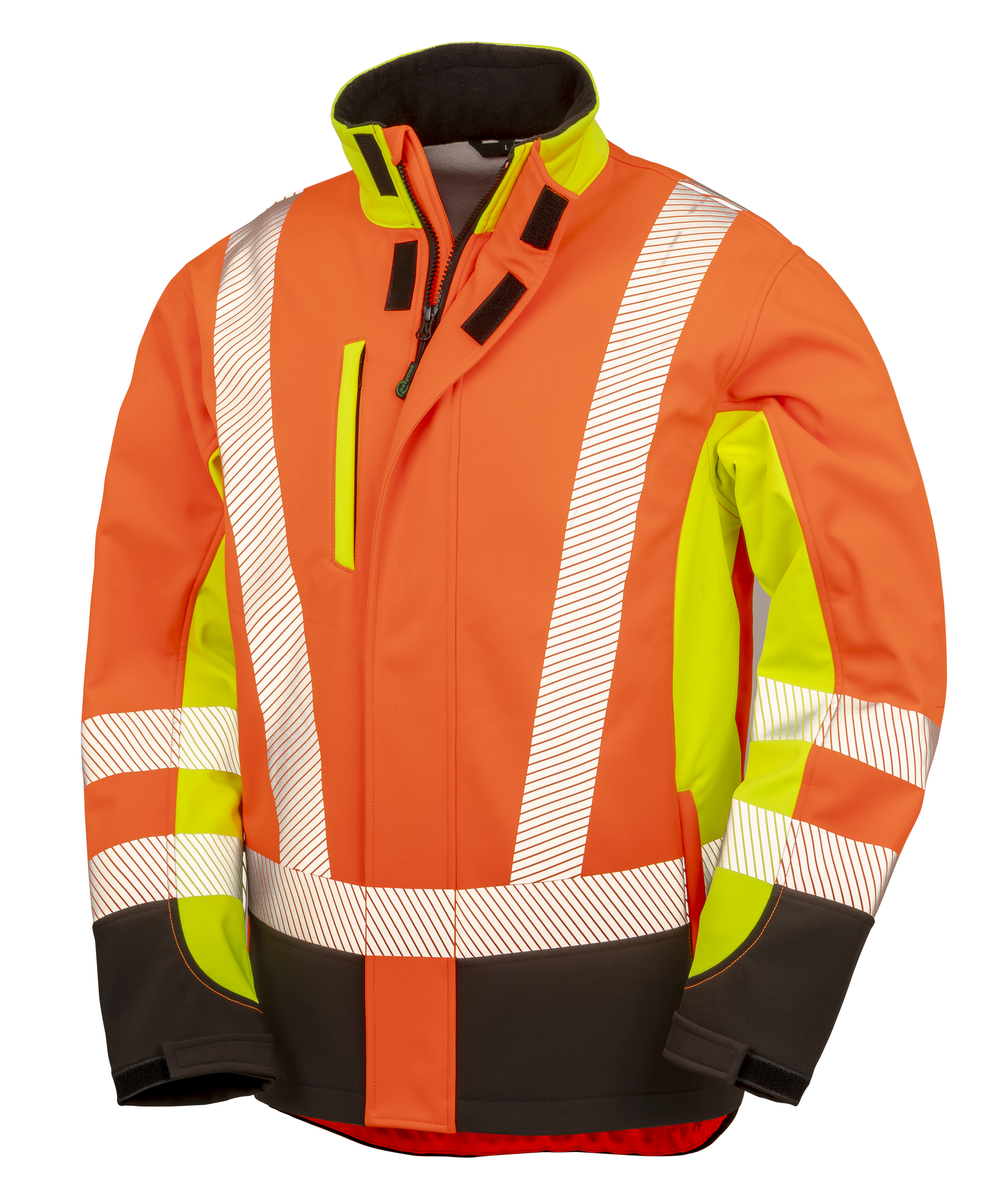 Recycled 3-Layer Printable 3-Tone Safety Softshell Jacket Fluorescent Yellow / Fluorescent Orange / Black 4XL