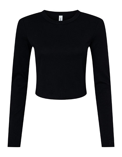 Women´s Micro Rib Long Sleeve Baby Tee Solid Black Blend XXL