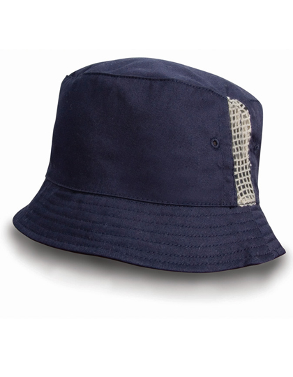 Deluxe Washed Cotton Bucket Hat With Side Mesh Panels Navy One Size