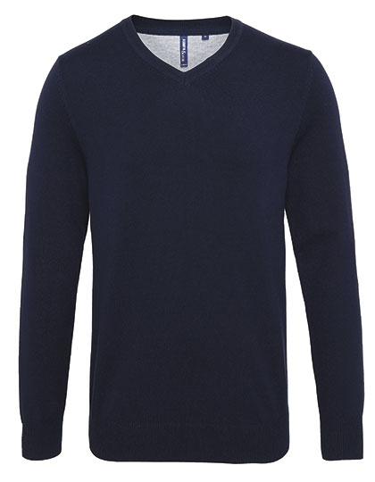 Herren Baumwollmix-Pullover mit V-Ausschnitt French Navy 3XL