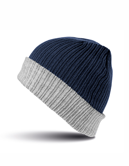 Double Layer Knitted Hat Navy / Grey One Size