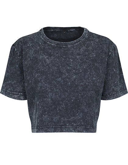 Build Your Brand Damen Acid Washed Cropped Tee Darkgrey White XL