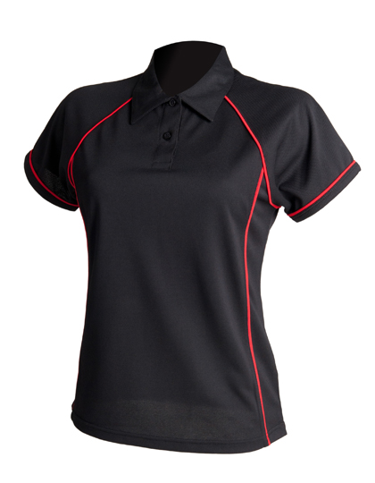 Ladies´ Piped Performance Polo Black / Red XXL